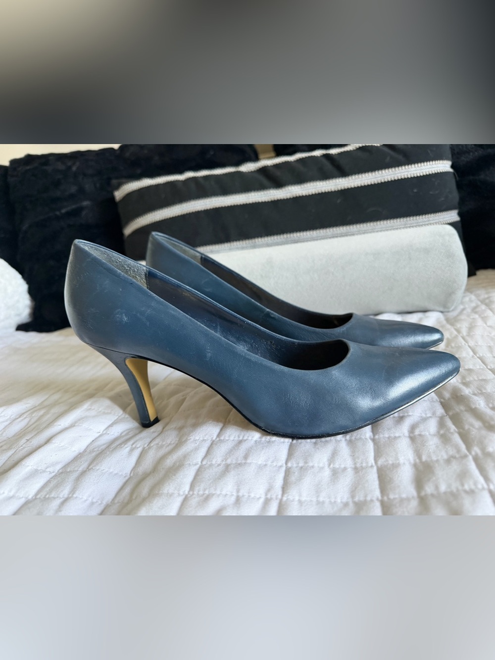 Bella Vita Slate Blue Pointed-Toe Mid Heel Pump Size 11
